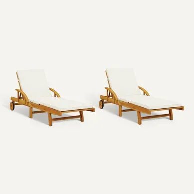 Lot De 2 Transats Acacia Massif Et Coussin Blanc Crème Tablettes Coulissantes 200x68x83 Cm Lot De 2 Transats Acacia Massif Et Coussin Blanc Crème Tablettes Coulissantes 200x68x83 Cm