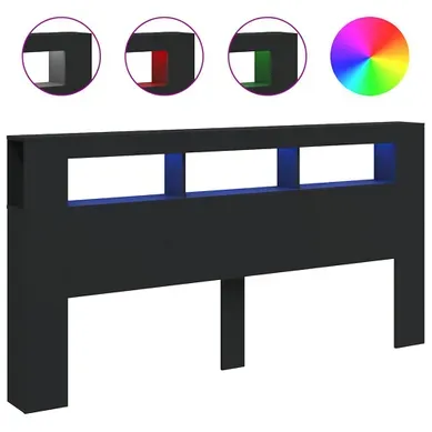 Tête De Lit À LED Noir 200x18,5x103,5 Cm Bois Contreplaqué Tête De Lit À LED Noir 200x18,5x103,5 Cm Bois Contreplaqué