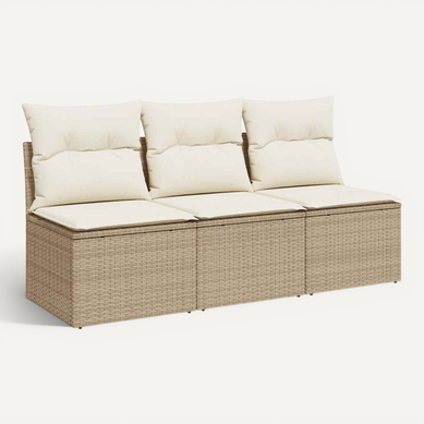 Canapé De Jardin 3 Places Avec Coussins Et Rangement, En Polyrotin Beige, Modulaire, Canapé De Jardin 3 Places Avec Coussins Et Rangement, En Polyrotin Beige, Modulaire,