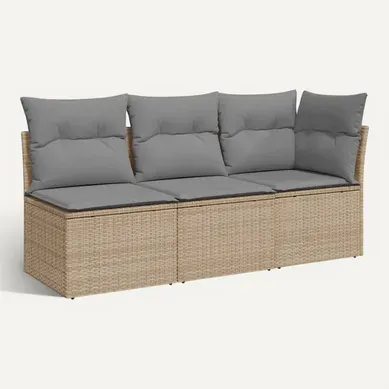 Canapé De Jardin Avec Coussins 3 Places Beige Résine Tressée Canapé De Jardin Avec Coussins 3 Places Beige Résine Tressée