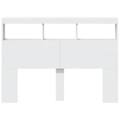Tête De Lit Avec Rangements LED 140x17x102 Cm Blanc Bois Contreplaqué Tête De Lit Avec Rangements LED 140x17x102 Cm Blanc Bois Contreplaqué