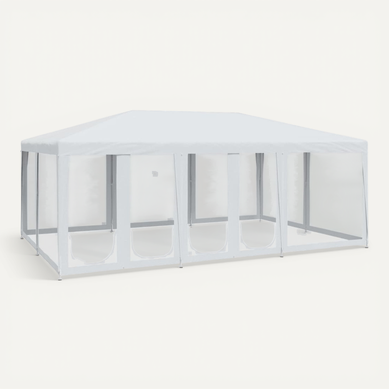 Tente De Fête Avec 10parois Latérales En Maille Blanc 6x4m Pehd