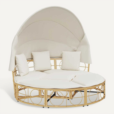 Lit De Repos D'extérieur Avec Auvent Et Coussins Résine Tressée Lit De Repos D'extérieur Avec Auvent Et Coussins Résine Tressée