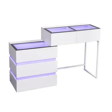 VANITII Coiffeuse LED Éclairage RGB 5 Tiroirs Blanc 130 x 40 x 81 cm