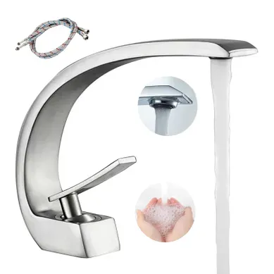 Robinet Mitigeur Lavabo Avec Eau Chaude Et Froide, Flexibles Inclus, En Laiton, Blanc