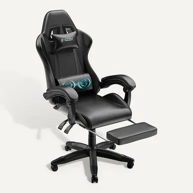 Chaise Gaming, Fauteuil Gamer Avec Massage Lombaire, Chaise De Jeu Repose-pieds, noir Chaise Gaming, Fauteuil Gamer Avec Massage Lombaire, Chaise De Jeu Repose-pieds, noir