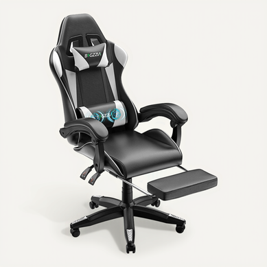 Chaise Gaming, Fauteuil Gamer Avec Massage Lombaire, Chaise De Jeu Repose-pieds, blanc Chaise Gaming, Fauteuil Gamer Avec Massage Lombaire, Chaise De Jeu Repose-pieds, blanc