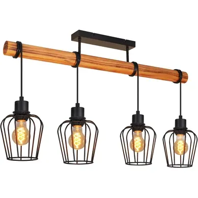 Plafonnier Vintage Bois : Industriel, 4xe27, Salon, Salle à Manger (sans Ampoule). Plafonnier Vintage Bois : Industriel, 4xe27, Salon, Salle à Manger (sans Ampoule).