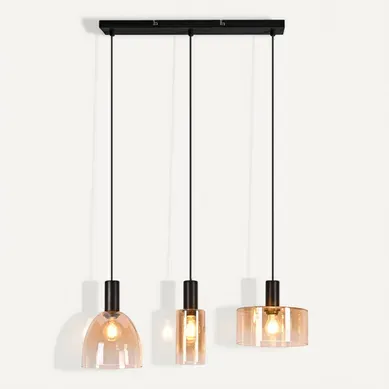 Suspension Table Verre 3 Lampes : Design Industriel, Hauteur Réglable, Salon.