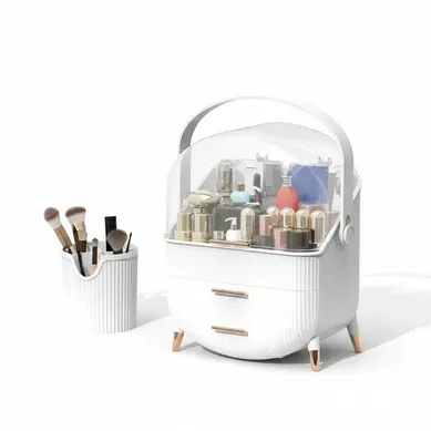 Organisateur Cosmétique Luxe Avec Tiroirs – Boîte Rangement étanche Antipoussière Portable, Blanc Organisateur Cosmétique Luxe Avec Tiroirs – Boîte Rangement étanche Antipoussière Portable, Blanc