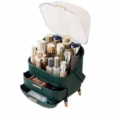 Organisateur Cosmétique Luxe Avec Tiroirs Boîte Rangement étanche Antipoussière Portable, Vert Foncé Organisateur Cosmétique Luxe Avec Tiroirs Boîte Rangement étanche Antipoussière Portable, Vert Foncé