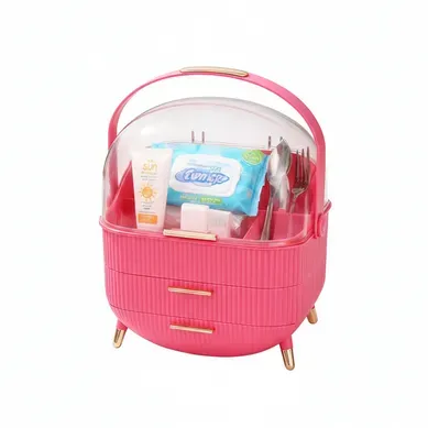 Organisateur Cosmétique Luxe Avec Tiroirs Boîte Rangement étanche Antipoussière Portable, Rose Organisateur Cosmétique Luxe Avec Tiroirs Boîte Rangement étanche Antipoussière Portable, Rose
