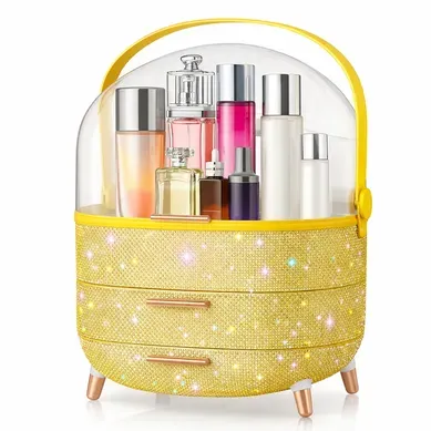 Organisateur Cosmétique Luxe Avec Tiroirs – Boîte Rangement étanche Antipoussière Portable, Doré Organisateur Cosmétique Luxe Avec Tiroirs – Boîte Rangement étanche Antipoussière Portable, Doré