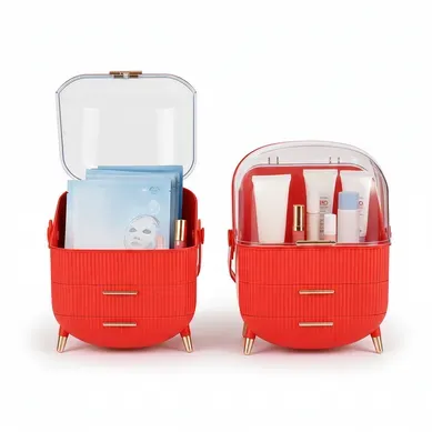 Organisateur Cosmétique Luxe Avec Tiroirs – Boîte Rangement étanche Antipoussière Portable, Rouge Organisateur Cosmétique Luxe Avec Tiroirs – Boîte Rangement étanche Antipoussière Portable, Rouge