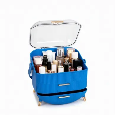 Organisateur Cosmétique Luxe Avec Tiroirs Boîte Rangement étanche Antipoussière Portable, Bleu Foncé Organisateur Cosmétique Luxe Avec Tiroirs Boîte Rangement étanche Antipoussière Portable, Bleu Foncé