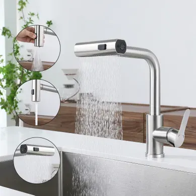 Robinet De Cuisine Extensible En Inox Avec Douchette 360° Et 2 Jets Robinet De Cuisine Extensible En Inox Avec Douchette 360° Et 2 Jets