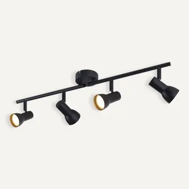 Spot De Plafond – Spot Moderne En Métal Noir À 4 Ampoules, Orientable À 350°, Gu10, Pour Salon