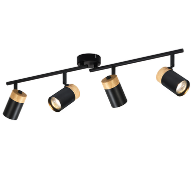Plafonnier 4 Spots Bois Gu10 Noir Orientable 330° Salon Cuisine Enfant