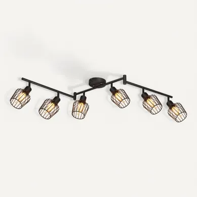 Plafonnier E14 6 Flammes Spot De Plafond Noir Spot Industriel LED Rotatif 350° Dimmable Plafonnier E14 6 Flammes Spot De Plafond Noir Spot Industriel LED Rotatif 350° Dimmable