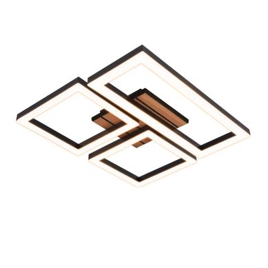Plafonnier LED 21w Noir Design Carré Aspect Bois Blanc Chaud Pour Cuisine Salon Chambre Couloir