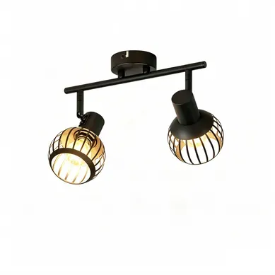 Spot Plafond 2 Lumières Vintage Noir E14 Orientable 350° Cage Métal Pour Cuisine/salon Spot Plafond 2 Lumières Vintage Noir E14 Orientable 350° Cage Métal Pour Cuisine/salon