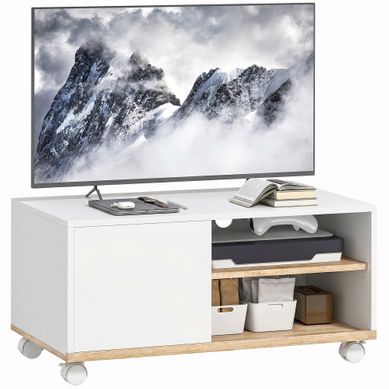 Meuble TV Sur Roulettes - Panneau De Particules - Blanc Et Chêne - 80x45x41 Cm Meuble TV Sur Roulettes - Panneau De Particules - Blanc Et Chêne - 80x45x41 Cm