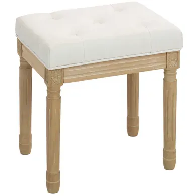 Tabouret Repose-pieds En Tissu Effet Lin Et Bois - Beige - 42 X 32 X 46,5 Cm