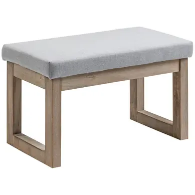 Banc Repose-pieds En Tissu Aspect Lin Et Bois - Gris Et Naturel - 68x38x42 Cm