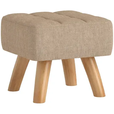 Repose-pied Ottoman - Tissu Effet Lin Et Bois - Marron Clair - 27 X 27 X 26 Cm