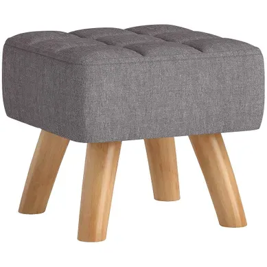 Repose-pieds Ottoman - Tissu Effet Lin Et Bois - Gris - 27 X 27 X 26 Cm