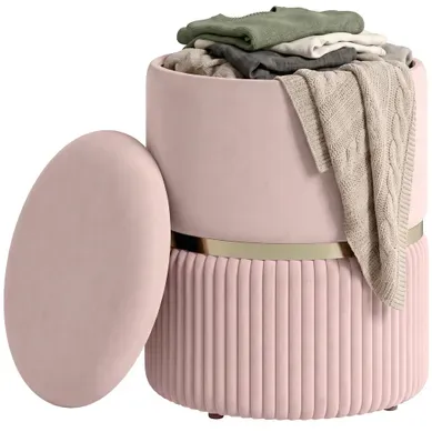 Pouf Coffre De Rangement - Velours Côtelé - Rose - 36 X 36 X 44 Cm Pouf Coffre De Rangement - Velours Côtelé - Rose - 36 X 36 X 44 Cm