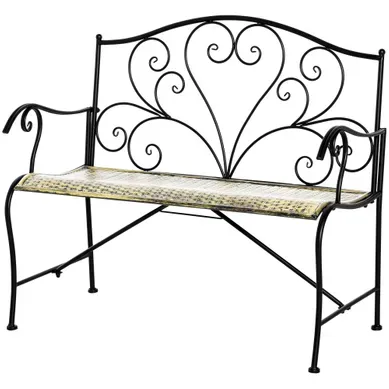Banc De Jardin 2 Places - Métal époxy Style Fer Forgé - Noir Et Doré - 100x50x88 Cm Banc De Jardin 2 Places - Métal époxy Style Fer Forgé - Noir Et Doré - 100x50x88 Cm