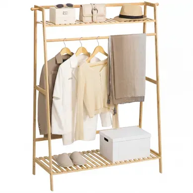 Portant à Vêtements Penderie En Bambou - Naturel - 114 X 40 X 139 Cm