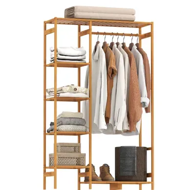 Portant à Vêtements - Bambou - Bois Naturel - 90x30x145 Cm