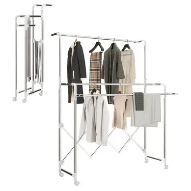 Séchoir à Linge Pliable - Acier Inoxydable - Argent - 104-150 X 103 X 145-197 Cm Séchoir à Linge Pliable - Acier Inoxydable - Argent - 104-150 X 103 X 145-197 Cm