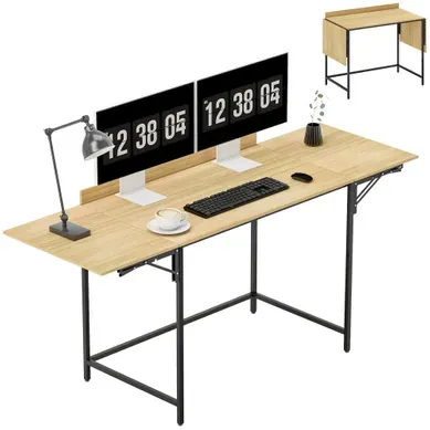 Bureau Informatique Pliable - Métal Et Aspect Chêne - Noir Et Chêne - 100/135/170x58 Cm Bureau Informatique Pliable - Métal Et Aspect Chêne - Noir Et Chêne - 100/135/170x58 Cm