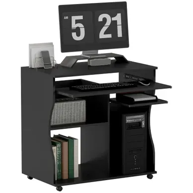 Bureau Informatique à Roulettes - Panneaux De Particules - Noir - 80 X 48 X 75 Cm