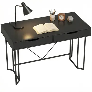 Bureau Informatique Avec Tiroirs En Métal Noir - 120 X 60 X 77 Cm