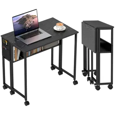 Bureau Pliable Sur Roulettes - Noir - 80 X 50 X 75 Cm