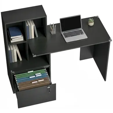 Bureau D'ordinateur Avec Bibliothèque - Panneau De Particules - Noir - 126 X 50 X 109 Cm