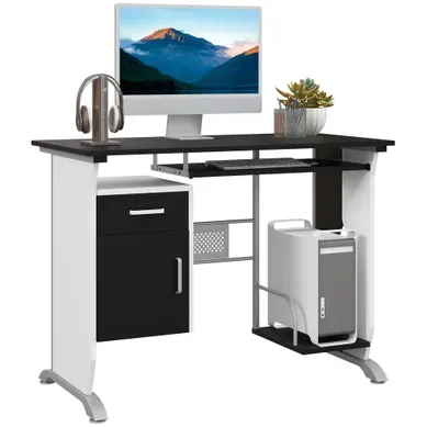 Bureau Informatique - Mdf Et Métal - Noir Et Blanc - 100 X 52 X 75 Cm