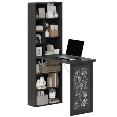 Bureau D'ordinateur Pliable En Bois Avec Bibliothèque Noir - 98x51x153 Cm