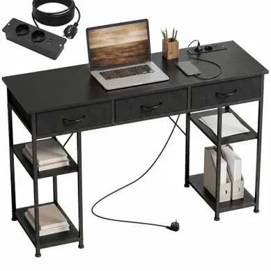 Bureau Avec Rangements - Acier Et Panneaux De Particules - Noir - 120 X 40 X 76 Cm