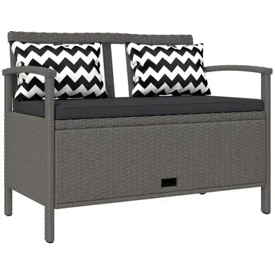 Banc De Jardin 2 Places Avec Coffre En Rotin Pe Et Acier Gris - 112 X 62 X 82 Cm Banc De Jardin 2 Places Avec Coffre En Rotin Pe Et Acier Gris - 112 X 62 X 82 Cm