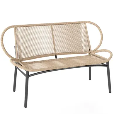 Banc De Jardin - Résine Tressée Et Métal - Naturel Et Noir - 2 Places Banc De Jardin - Résine Tressée Et Métal - Naturel Et Noir - 2 Places