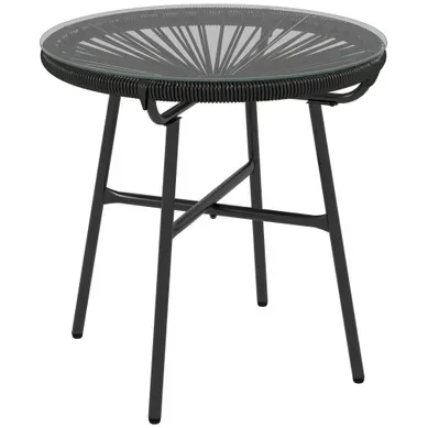 Table D'appoint De Jardin - Rotin Pe Et Verre Trempé - Noir - 50x50x50 Cm Table D'appoint De Jardin - Rotin Pe Et Verre Trempé - Noir - 50x50x50 Cm