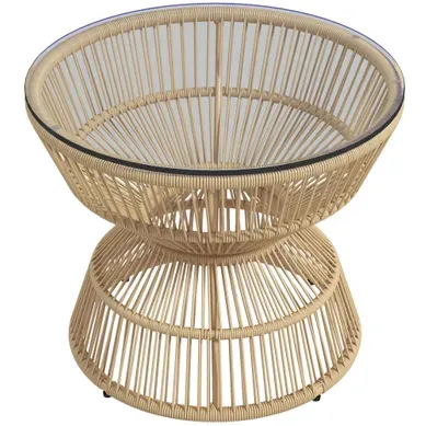 Table D'appoint De Jardin - Résine Tressée Et Verre - Naturel - 60 X 60 X 50 Cm Table D'appoint De Jardin - Résine Tressée Et Verre - Naturel - 60 X 60 X 50 Cm