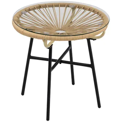 Table D'appoint De Jardin En Résine Tressée Et Verre - Beige - 50x50x50 Cm Table D'appoint De Jardin En Résine Tressée Et Verre - Beige - 50x50x50 Cm