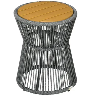 Table D'appoint De Jardin - Résine Tressée Et Aluminium - Noir Et Naturel - 39x39x49 Cm Table D'appoint De Jardin - Résine Tressée Et Aluminium - Noir Et Naturel - 39x39x49 Cm