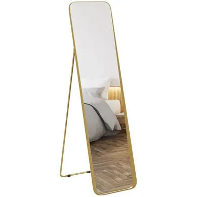 Miroir Sur Pied Inclinable - Métal Et Mdf - Doré - 160x40 Cm Miroir Sur Pied Inclinable - Métal Et Mdf - Doré - 160x40 Cm
